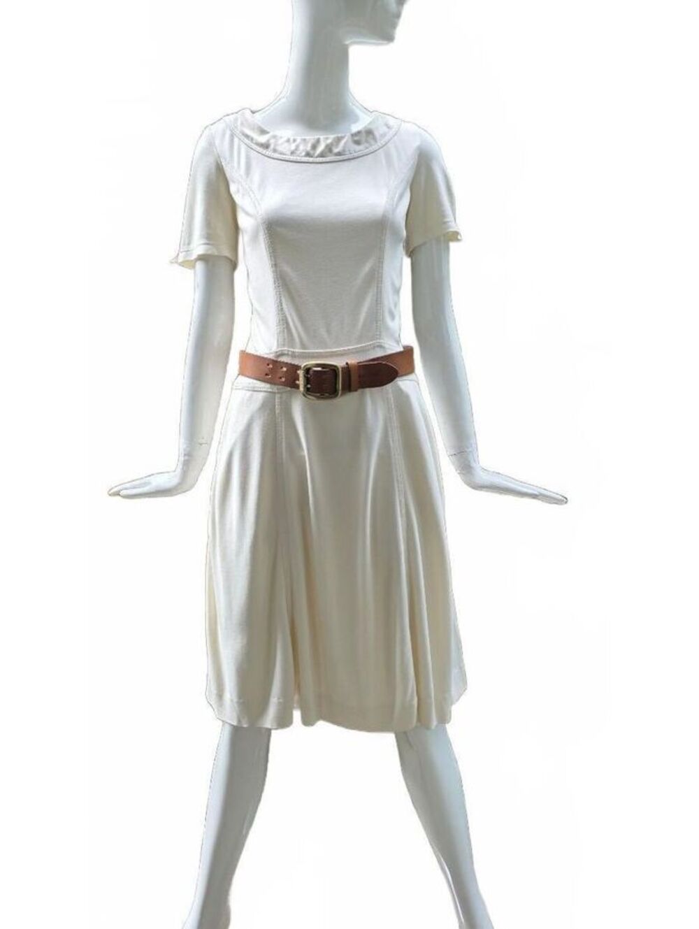PINK TARTAN Cream Ivory Scoop Neck A-Line Midi Dress Retro 1940s Style XS